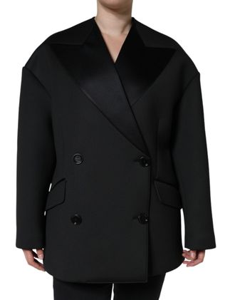 Dolce & Gabbana Womens Black Polyester Double Breasted Coat Jacket Silk Elastane Clothing