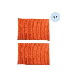 MSV Juego De 2 Alfombras De Ba&ntilde;o Chenille Microfibra 50x80cm Naranja Msv