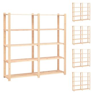 Berkfield Home 5-Tier Storage Racks 5 pcs 170x38x170 cm Solid Pinewood 500 kg in Beige | Size: 170 x 38 x 170 cm