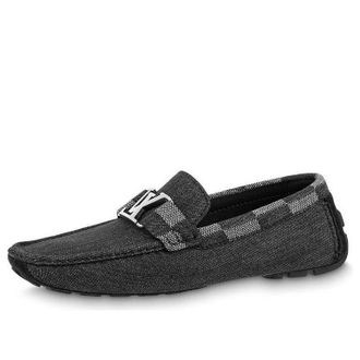 Louis Vuitton Hockenheim Moccasin Shoes Grey with Plaid Collar 1A9YRW