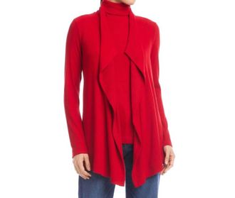 Karen Kane Long Sleeve Ribbed Drape Front Cardigan In Red