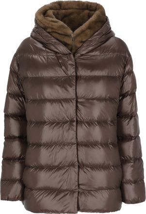 Herno Brown Faux Fur Hood Quilted Down Jacket