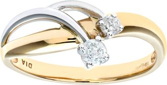 Jewelco London 9ct White & Yellow Gold 16pts Diamond Duology Split Dress Ring - PR0AXL7649YW