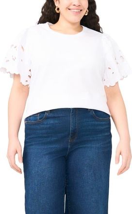 Vince Camuto Lace Sleeve Tee in Ultra White at Nordstrom, Size 1 X