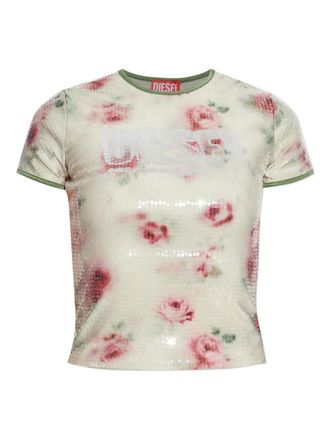 Diesel T-Unkel floral sequin T-shirt - women - Polyamide/Elastane - M - Neutrals