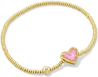 Kendra Scott Ari Heart Stretch Womens Bracelet Womens Bracelet Gold Pink Iridescent Glitter Gloss, Brass