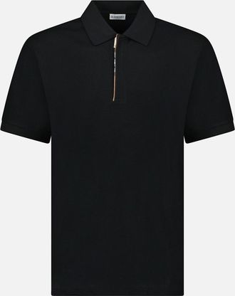 Burberry Mens Burberry Hartford Check Placket Zip Polo Black - Size: 36