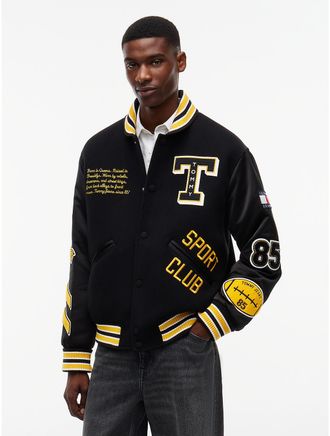 Tommy Hilfiger Mens Tommy Jeans Wool-Blend Varsity Jacket - Black - L