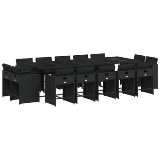 vidaXL Set Da Pranzo Da Giardino 15 Pz Con Cuscini Nero In Polyrattan - Vidaxl
