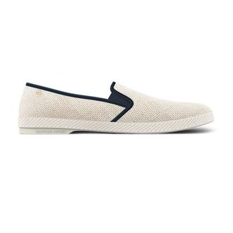Rivieras Shoes Classic Textured Raffia Slip-On Loafer in Ivory Navy at Nordstrom, Size 38