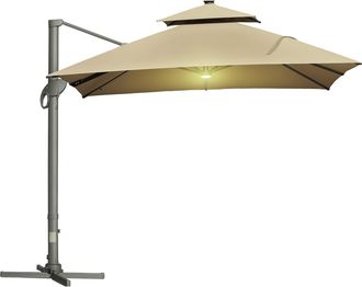 OUTSUNNY 3 x 3(m) Cantilever Umbrella Power Bank Solar Cold Light Khaki | TJ Hughes