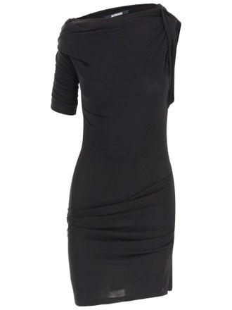 Jacquemus Draped Mini Dress with Three-Quarter Sleeves