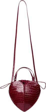 Rotate Shiny Crocodile-Effect Heart Bag With Adjustable Strap