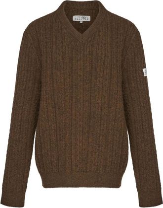 Maison Margiela V-Hals Geribbelde Gebreide Trui - Dames - V-hals truien - Bruin - S - Truien & Vesten