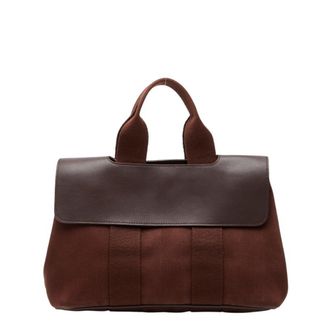 Herm&egrave;s Brown Toile Chevron Leather Handbag Pouch Tote Bag (Pre-Owned)