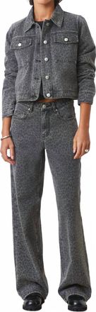 Suncoo Leopard Print Carbon Wide Leg Jeans In Grey Cheetah