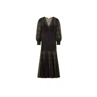 Twinset Kleedjes, Dames, Zwart, M, Polyester, Valenciennes Kant Lange Jurk
