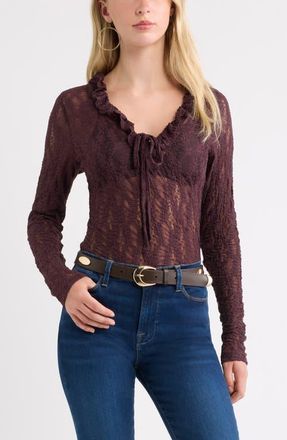 Treasure & Bond Ruffle Tie Neck Lace Top in Burgundy Fudge at Nordstrom, Size Xx-Small