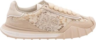 Dolce & Gabbana Leren en Kant Lage Sneakers - Dames - Sneakers - Beige - 38 EU - Leer - Schoenen