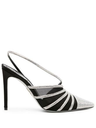 Rene Caovilla 115mm slingback mesh crystal pumps - Black