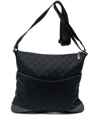 Gucci logo jacquard pre-owned shoulder bag - women - Canvas - One Size - Black
