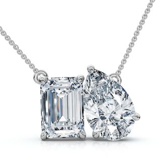 Pompeii3 2Ct Pear and Emerald Cut Two Stone Toi et Moi Pendant 14k Gold Lab Grown