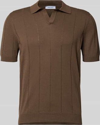 Gran Sasso Regular Fit Poloshirt mit breiter Rippe und V-Ausschnitt in Mittelbraun, Gr&ouml;&szlig;e 52