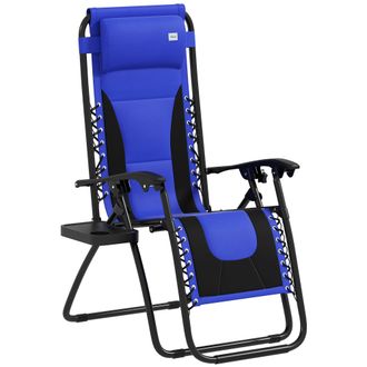 OUTSUNNY Zero Gravity Lounger Folding Recliner Chair w/ Cup Holder - Blue | TJ Hughes