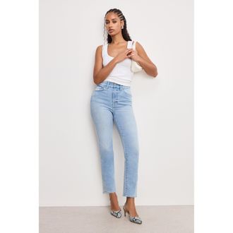 Good American Womens Always Fits Good Legs Straight Jeans | Extra Stretch, Flat Tummy Tech, Gap-Proof Waistband | Indigo, 48 Size 00-4 | Good