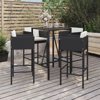 vidaXL Mesa Y Taburetes Altos Jard&iacute;n 5 Pzas Y Cojines Rat&aacute;n Pe Negro Vidaxl
