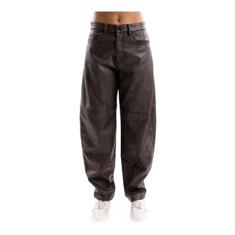 Pinko Pinko - Papavero Broek - Dames - Broeken - Bruin - Maat: S Leer