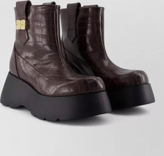 Ganni leather croc-embossed ankle boots
