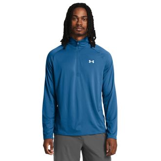 Under Armour Mens Tech 2.0 1/2 Zip-up Long Sleeve T-Shirt Sweatshirt, (406) Photon Blue / / White, Large