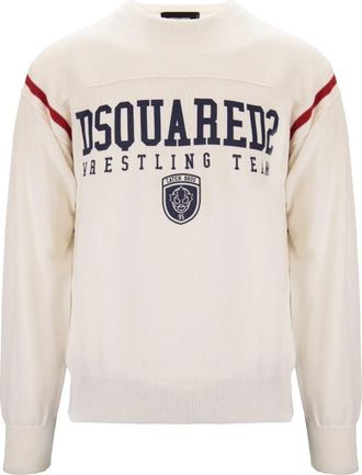 Dsquared2 Trui met ronde hals - Heren - Ronde hals truien - Beige - 2XL - Katoen - Truien & Vesten