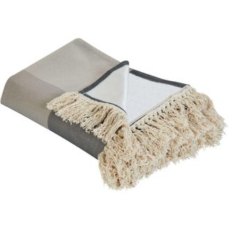 Beliani Manta De P&iacute;cnic Para Exterior Con Correa Tela Patr&oacute;n De Cuadros 200 X 200 Cm Gris Lunda