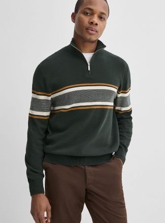 Le 31 Mens Block stripe zipped-collar sweater