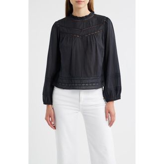 Rails Reyna Lace Inset Cotton Peasant Top in Black at Nordstrom Rack, Size X-Small