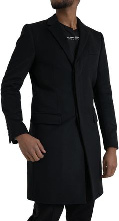 Dolce & Gabbana Mens Black Single Breasted Trench Coat Jacket Virgin Wool Cashmere Clothing