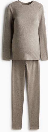 H&M MAMA 2-teiliges geripptes Set - Beigemeliert
