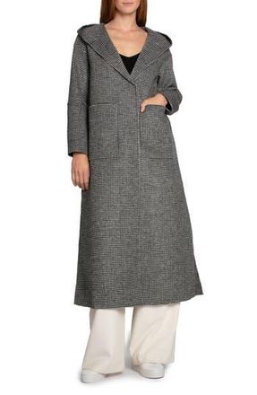 Belle & Bloom Walk My Way Wool Blend Hooded Coat in Black/white at Nordstrom Rack, Size X-Small