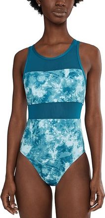 Nike Frozen Floral V-back One Piece Womens Swimsuits One Piece Green Abyss : LG, Polyester/Spandex