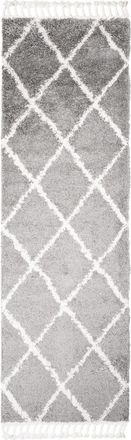 Tapiso Alfombra de pasillo gris oscuro crema rombos flecos 100x400