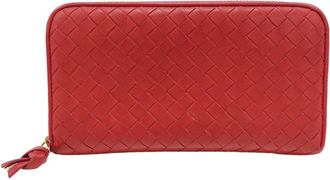 Bottega Veneta Red Color Intrecciato Long Wallet (Bi-Fold) (Pre-Owned)