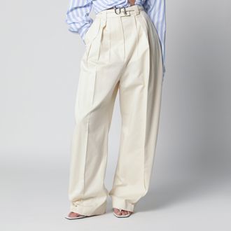 Sportmax Pantalone oversize in gabardina di cotone vaniglia