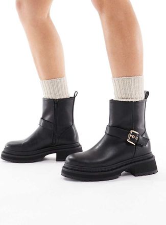 London Rebel Emma - Stivaletti neri con fibbie e suola spessa-Nero