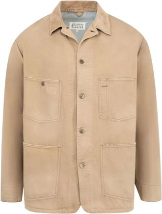 Maison Margiela Beige Visgraat Geweven Jas met Zakken - Heren - Zomerjassen - Beige - L - Jassen