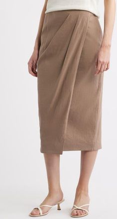Nordstrom Linen Blend Wrap Midi Skirt in Brown Lentil at Nordstrom, Size Xx-Small