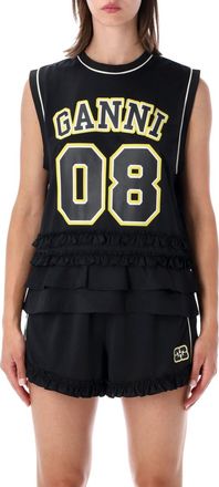 Ganni Black Graphic Crew Neck Top
