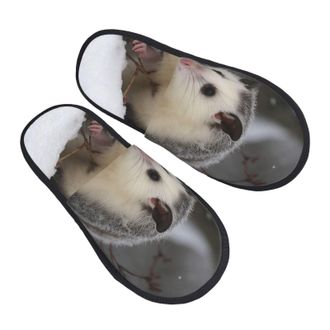 Generic Fuzzy Slippers Opossum In Snow Reusable Fleece Slippers Portable Indoor Shoes For Ladies Spa Home M