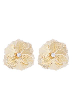 Panacea Cubic Zirconia Flower Earrings in White at Nordstrom